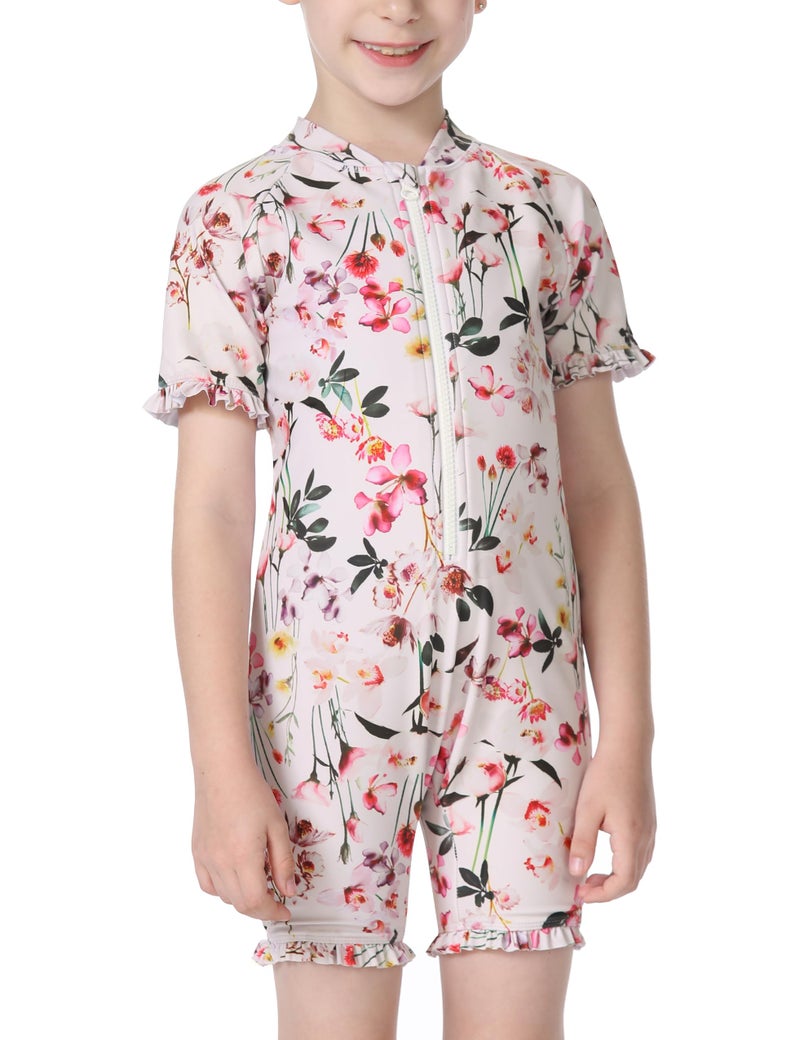 Cadocado Baby Girl Lovely Swimsuit Infant One Piece Beachwear Floral Printed Rashguard Sunsuit Swimwear,Flower Print,12-18 Month - Image 1